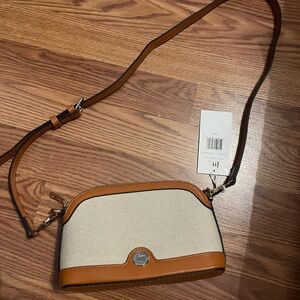 jessica moore beige/brown canvas crossbody bag NWT